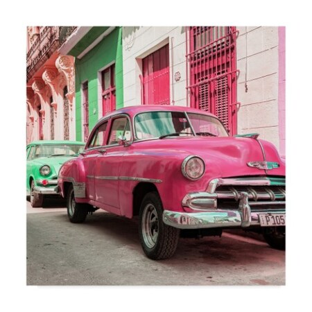 Trademark Fine Art Philippe Hugonnard 'Two Chevrolet Cars Pink and Green' Canvas Art, 14x14 PH01003-C1414GG